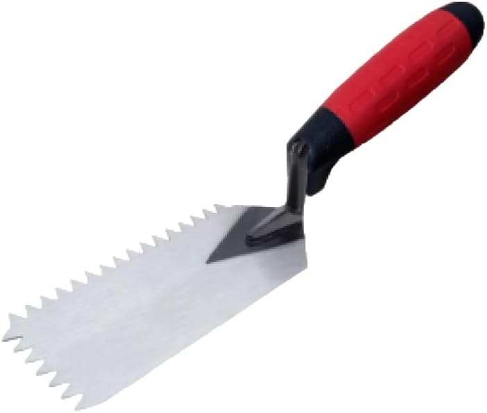 LSGZJZY 1/4“x1/4"Notched Margin Trowel,Red Ergonomic Soft Grip Handle, High Carbon Steel Blade, 6x2 Inch, for Flooring and Tiling - Image 3